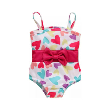 Heart Print Bowknot Halter Crop Tops Ruffles Shorts Swimsuit PEEK A BOO