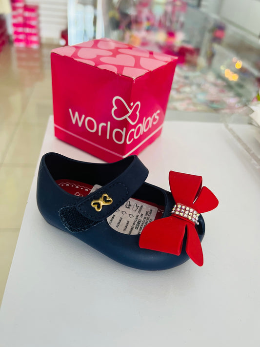 Mini Red Bow Navy Ballerinas