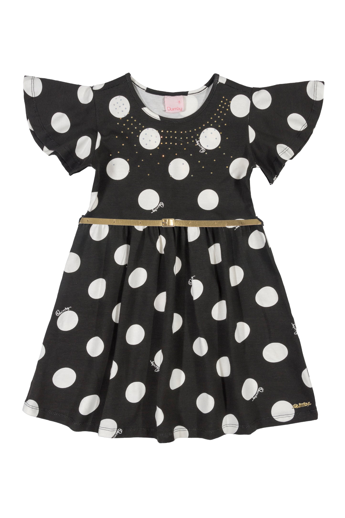 polka dots gold belt dress