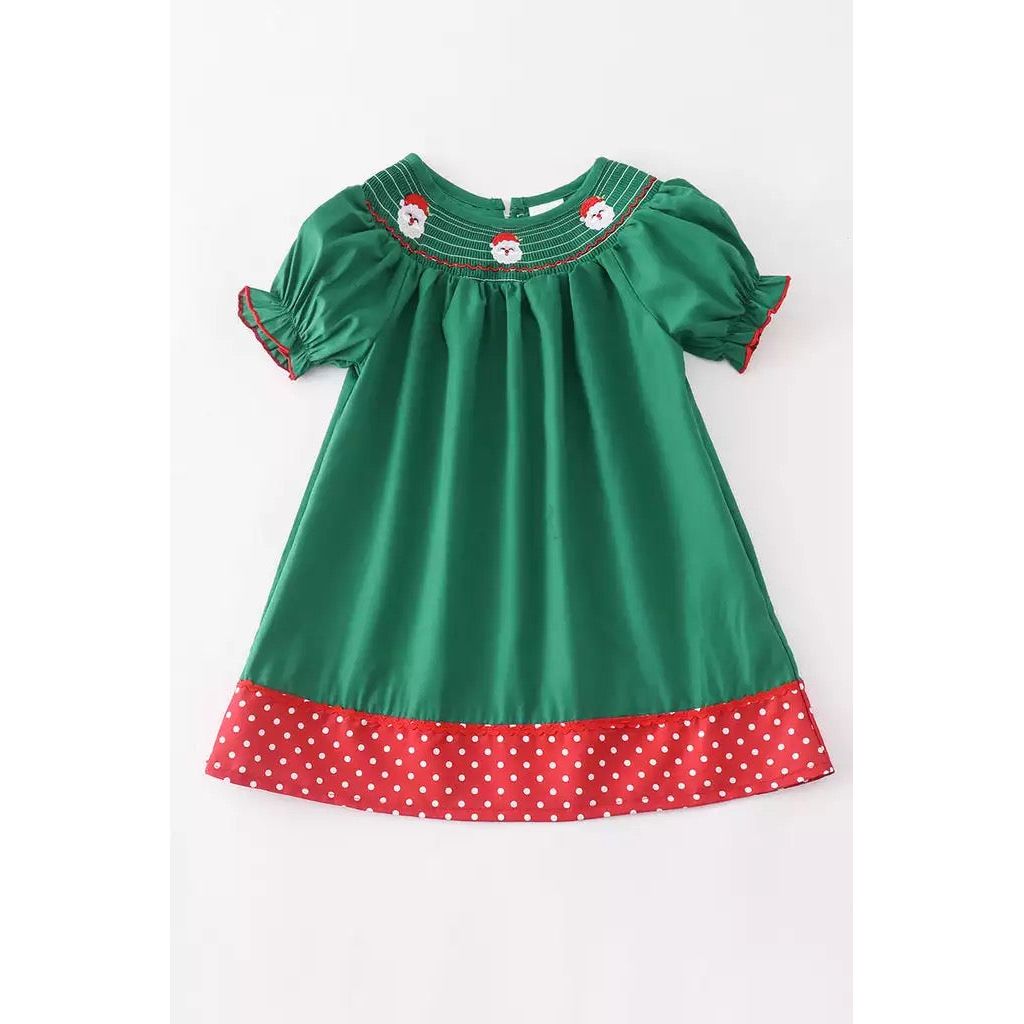 Girls Smocked Dots Santa Claus PEEK A BOO