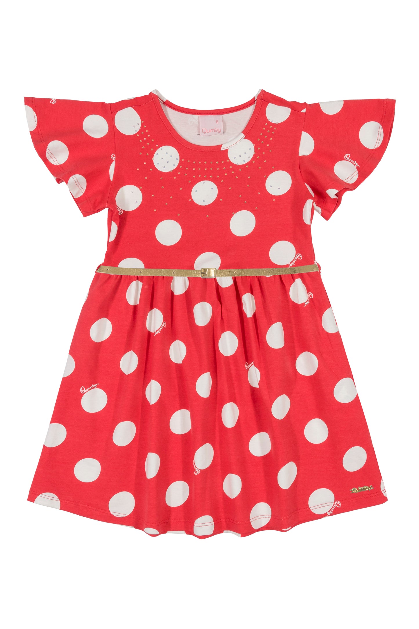 polka dots gold belt dress