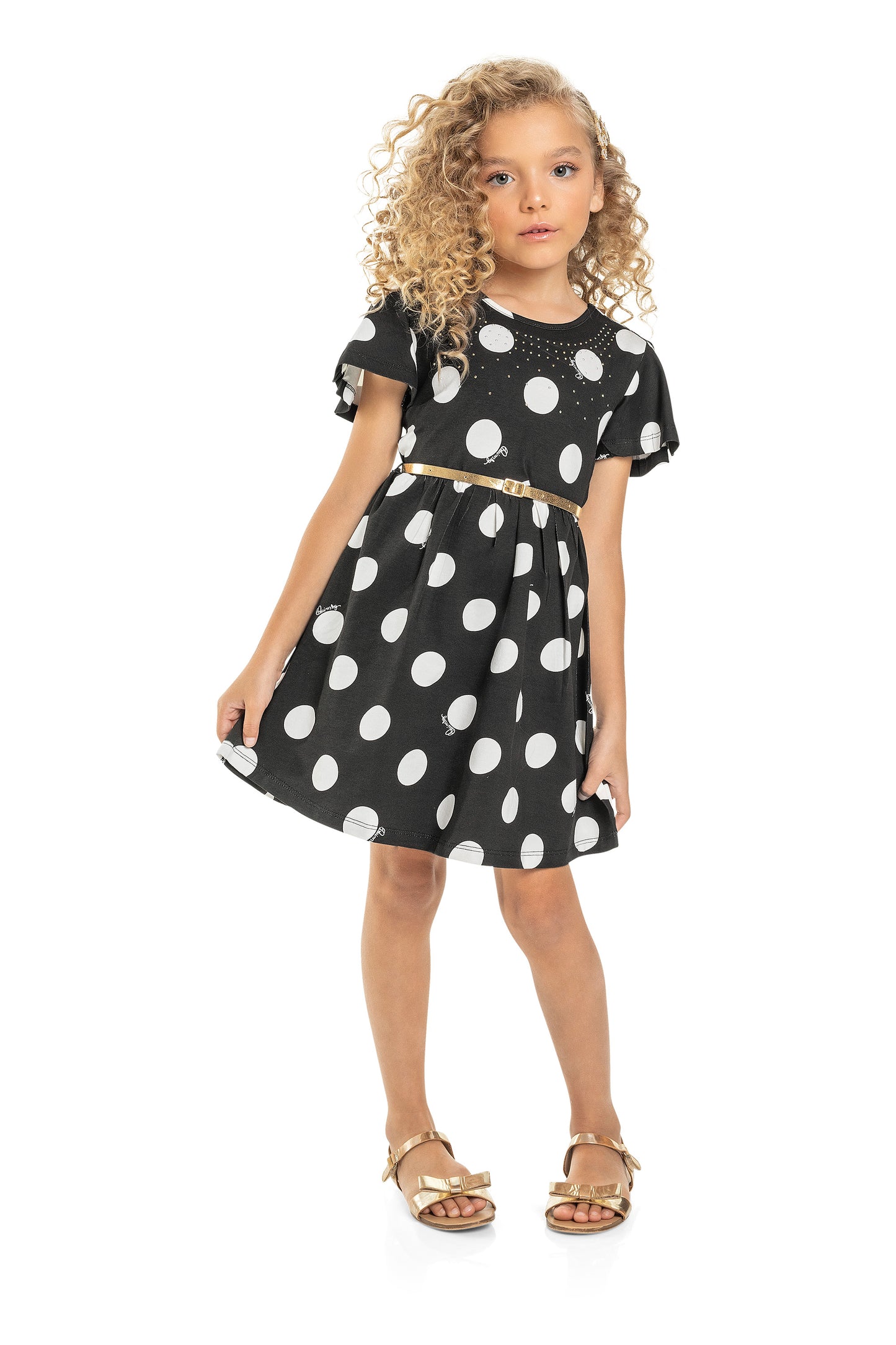 polka dots gold belt dress