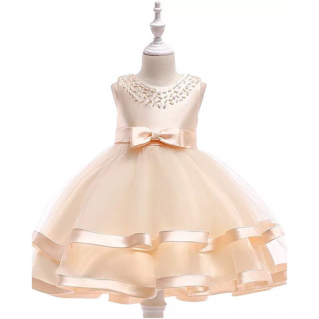Ivory Girls Dress Mesh Princess Puffy Dress Beaded With Bow PEEK A BOO